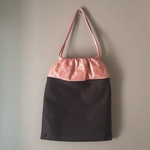 Brontibay Paris Pink Leather Brown Fabric Tote Bag